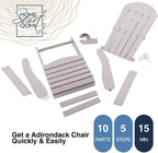 Adirondack Chair, All Weather Resistant Plastic Chairs with Cup Holder, 5 Easy Steps to Install, Outdoor Chairs for Patio, Garden, Backyard Deck, Lawn, Fire Pit - Grey