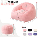 HABUTWAY Bean Bag Chair, Giant Bean Bag Chairs for Adults with Ottoman, Comfy Faux Fur Shell-Shaped Bean Bag Couch, Sofa Chair for Living Room, Bedroom, Pink