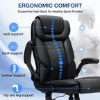 HOFFREE Executive Office Chair with Adjustable Lumbar Support,450lbs Heavy Duty Big & Tall PU Leather Ergonomic Desk Chair with Flip-up Armrests, Comfy Computer Chair for Home Office,Black