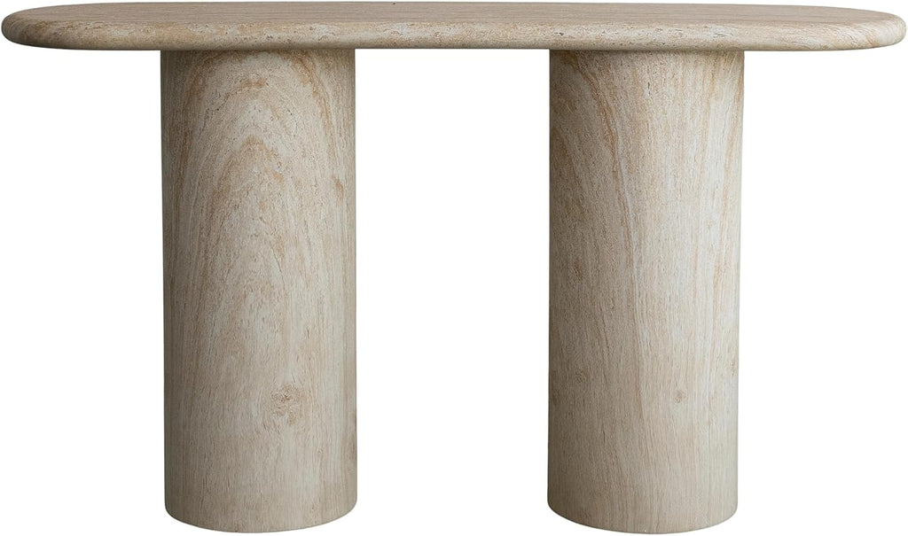 Creative Co-Op Lightweight Eco Stone Rectangle Indoor/Outdoor Table with Travertine Finish, Buff Color