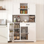 Gizoon 67 in Kitchen Storage Cabinet with Door and Shelves, Kitchen Pantry Cabinet Tall Coffee Bar Hutch with Storage for Dining Room, Painted White