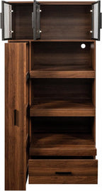 70.87" Tall Kitchen Pantry Cabinet with Pull-Out Shelves, 1 Drawer & Glass Door. Freestanding Food Storage Hutch with Microwave Stand for Dining Room. Multi-Tier Storage, Aluminum Frame