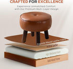 oakvivo Small Foot Stool, Round Faux Leather Pouf Ottoman Foot Rest, Footstool Ottomans with Rubber Legs Under Desk, 13''L x 13''W x 10.2''H, Footrest for Couch, Living Room, Bedroom, Hallway, Brown