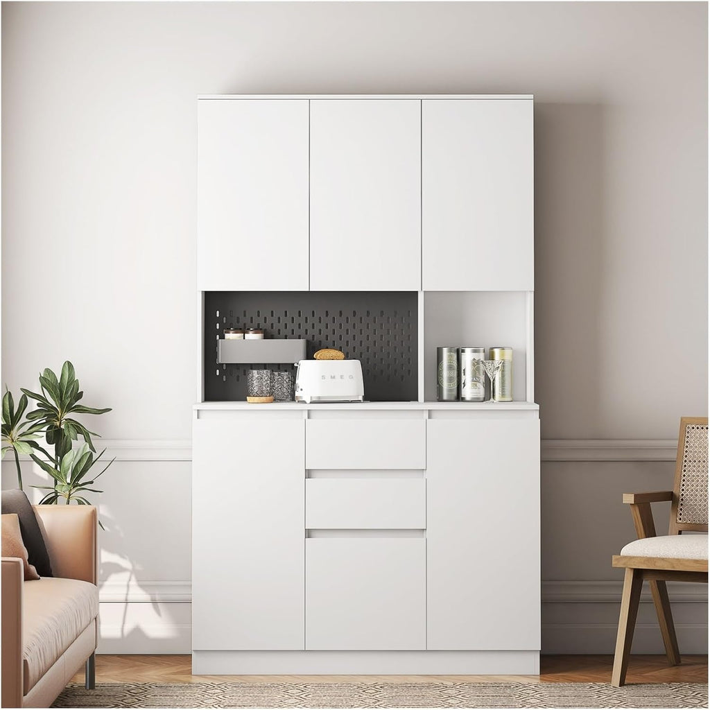 74” Kitchen Sideboard with Charging Function with 6 Doors, 3 Shelves and 2 Drawers, Multifunctional Cabinet for Living Room and Dining Room,for Kitchen