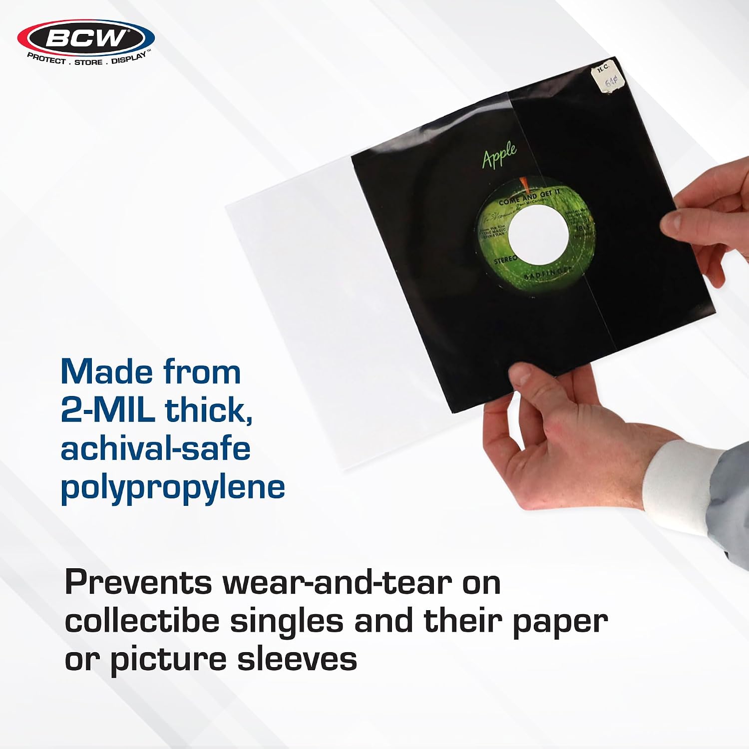 BCW 45 RPM Record Sleeves - 200 Count | Fits Standard 7 Inch Single 45s | Snug-Fit 2 Mil Polypropylene Outer Sleeves | Archival Plastic Covers for Vinyl Record Storage and Protection