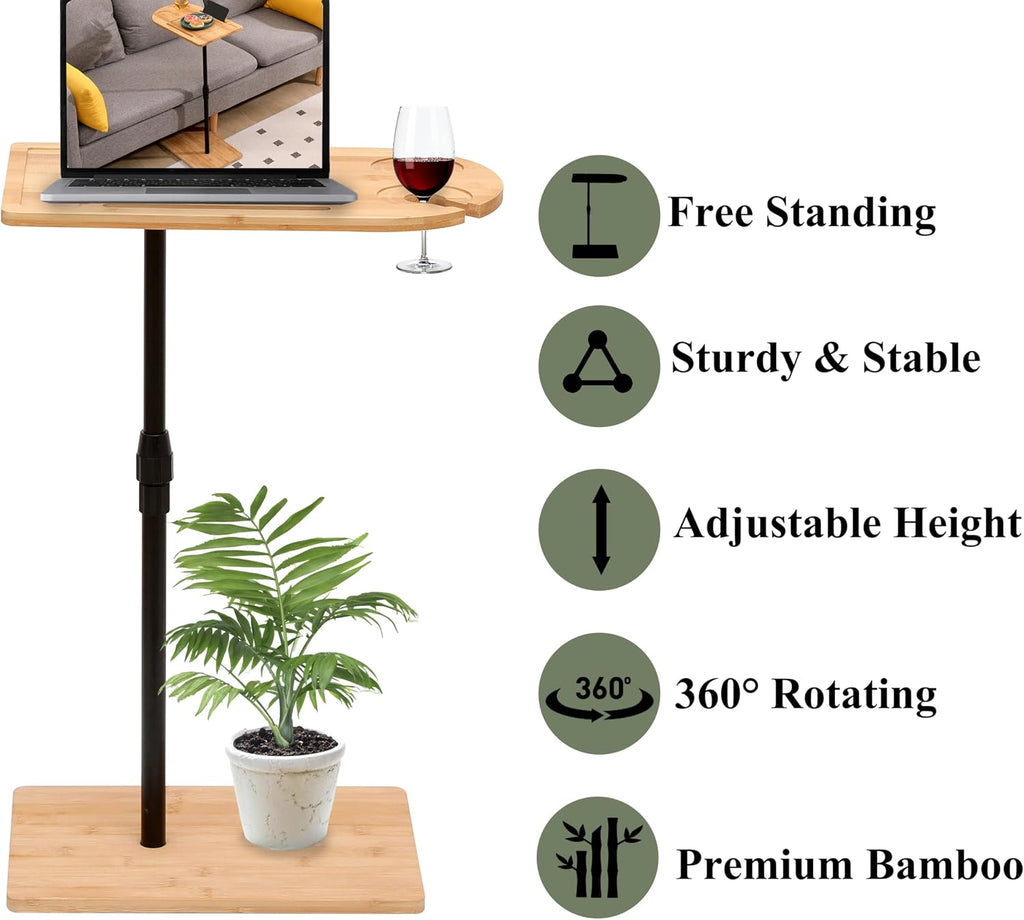 C-Shaped Oval Couch Tray Table， 360°Swivel Wider TV Tray Table Sofa Bamboo Height Adjustable Side Table with Slots for Bed & Chairs in Living Room Bedroom (Oval)