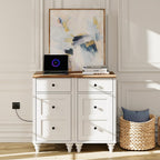 WAMPAT White End Table with Charging Station, Nightstand with Power Outlets & USB Ports, Modern Side Table with Drawer and Storage Cabinet for Bedroom (2PCS)