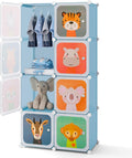 HONEY JOY Kids Wardrobe Closet, Baby Cartoon Clothes Storage Organizer, 8 Cubes & 2 Hanging Sections, Portable Children DIY Modular Bedroom Armoire Dresser Cabinet for Boys Girls (Blue, 8-Cube)
