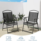 SWITTE Folding Patio Chairs Set of 2, Outdoor Dining Chairs with Armrests, Breathable Textilene & Steel Frame for Lawn, Garden, Yard or Poolside - Black