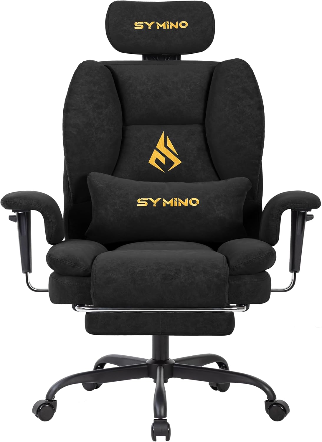 Symino Gaming Chair with Foot Rest, Unique Up/Down Armrests, PU Leather Ergonomic High Back Chair, 150° Recline Solid Color Computer Desk Chair, Black