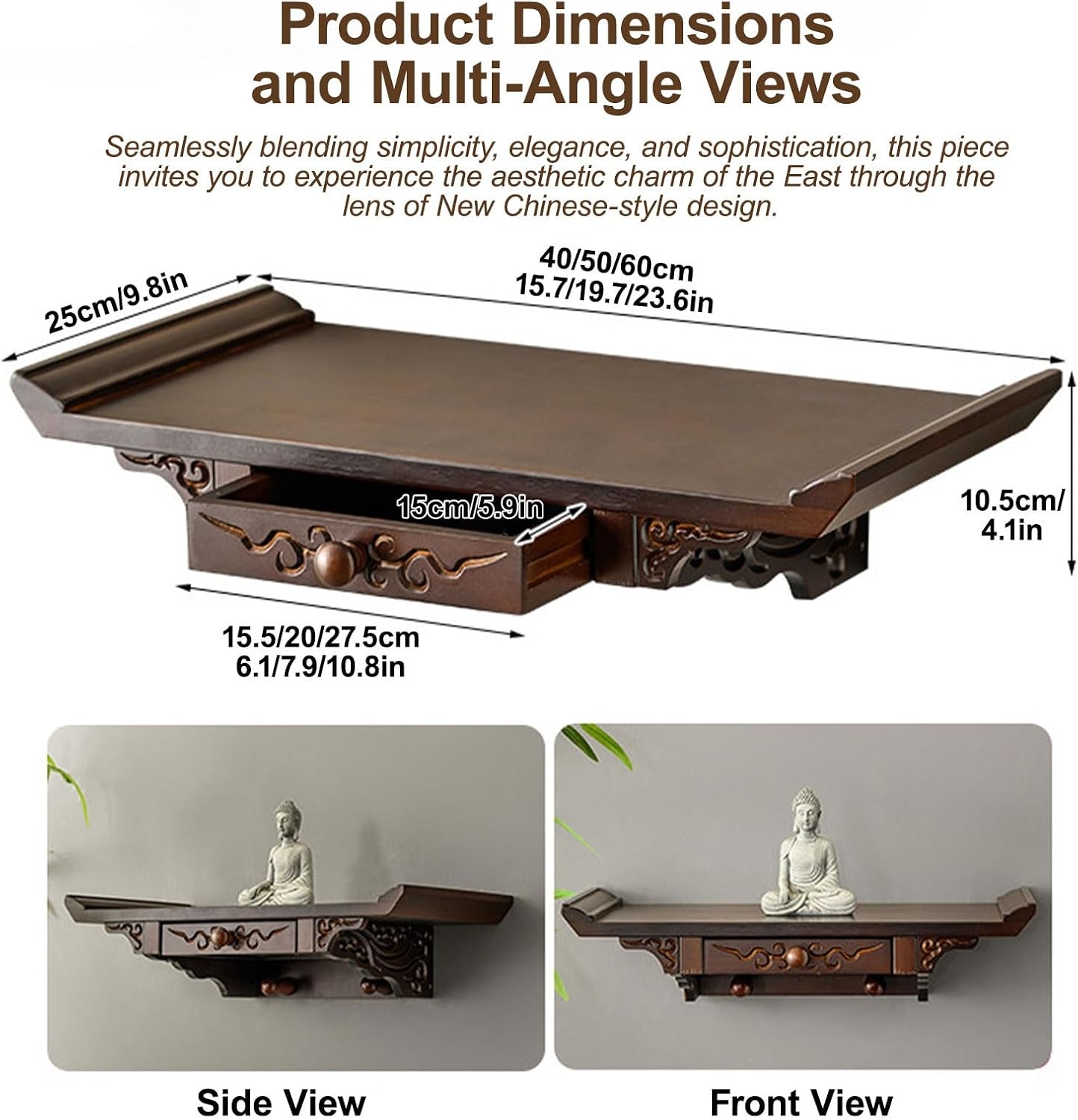 Personal Shrine Altar Table, Free Standing Altar Table, Pooja for Home, with Storage, for Meditation Prayer Spiritual(60 * 25cm/23.6 * 9.8in)
