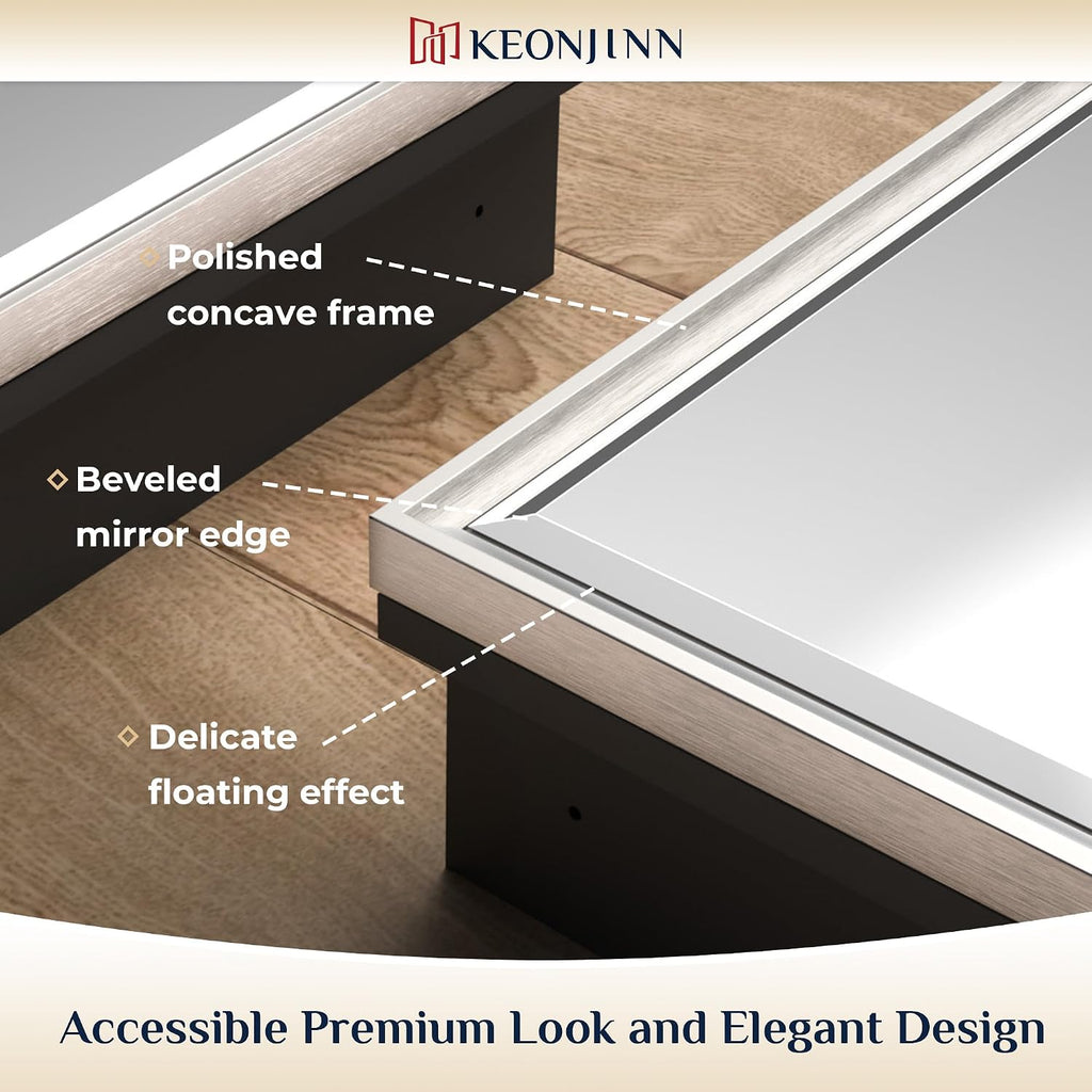 Keonjinn 24" x 30" Medicine Cabinets with Mirror for Bathroom, Brushed Nickel Recessed or Surface Wall-Mounted Aluminum Alloy Framed Beveled Mirror, Farmhouse Bathroom Mirror with Storage Cabinet