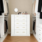 Closet Island with Glass Top, LED Lights and Jewelry Display, Bedroom Island with Open Shelves, Drawers Dresser & Walk-in Closet Island for Bedroom, Cloakroom, White 2