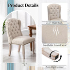 Ya-Home Modern Tufted Dining Chairs Set of 8, Upholstered Kitchen Side Accent Chairs with Wingback Nail Trims Wood Legs, Farmhouse Guest Chairs for Dining/Living Room, Linen Beige