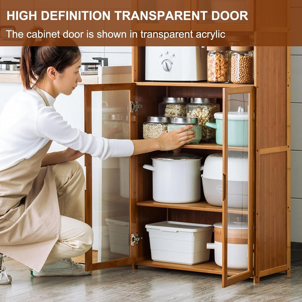 Modern Kitchen Pantry Storage Cabinet with Wine Rack and Microwave Stand Tall Buffet Cabinet with Adjustable Shelves 150×60cm