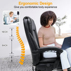 HOMREST 6-Point Massage Reclining Office Chair, Leather Heating Executive Chair, Ergonomic Home Office Desk Chair with Retractable Footrest,Computer Chair for Home Office, Study, Gaming