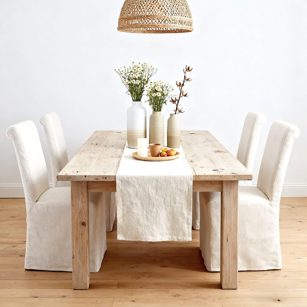 chairus Slipcovered Parsons Dining Chairs Set of 4, Upholstered Dining Room Chairs with Washable Linen Cover & High Back, Modern Farmhouse Wooden Side Kitchen Chairs, Cream White