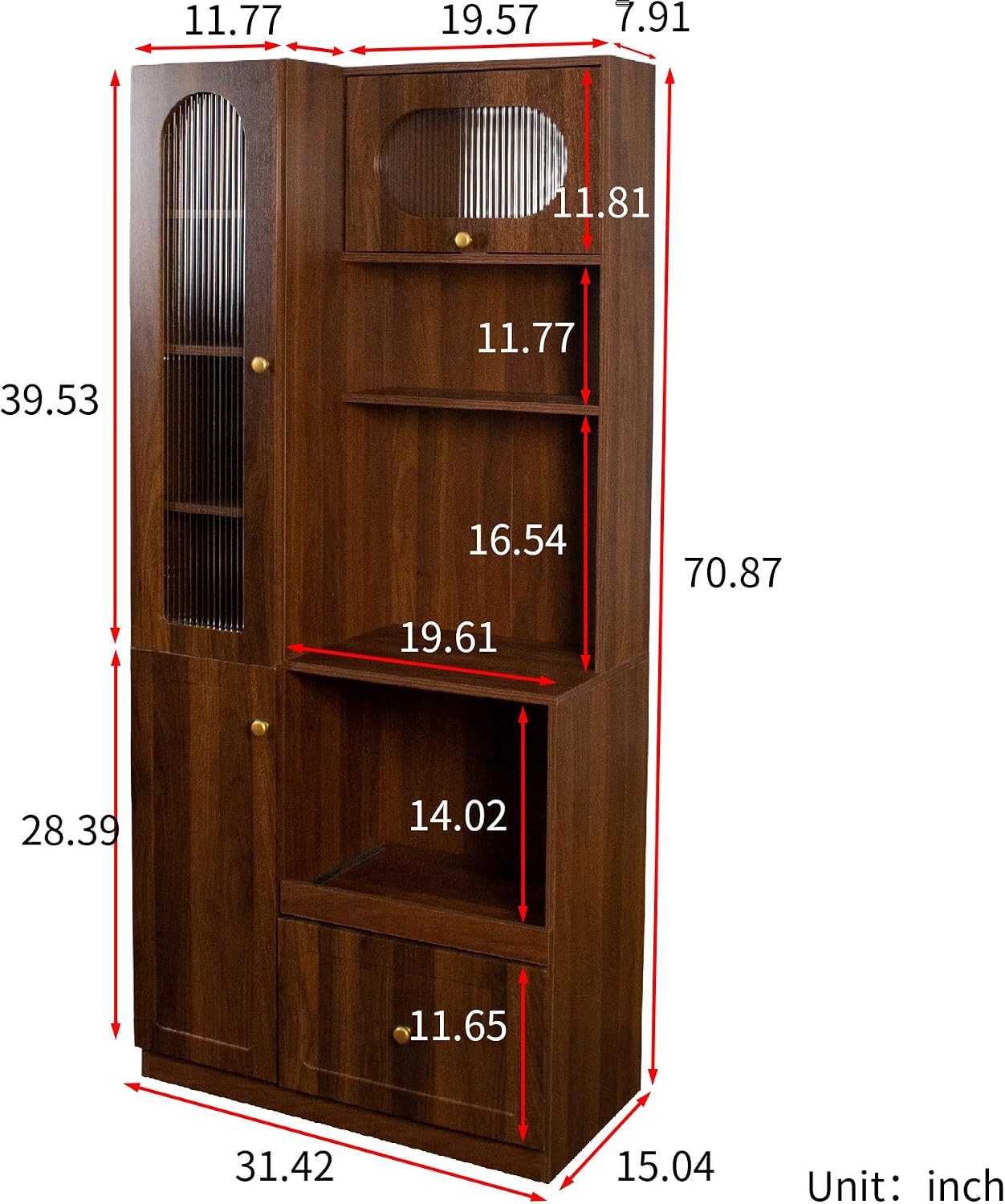 ZeHuoGe Modern Freestanding Kitchen Pantry Cabinet, Multi-Purpose Storage with 7-Layer Pull-Out Shelf, Expandable Pull-Out Organizer with Drawers & Cabinets, for Kitchen, Coffee Bar, Living Room