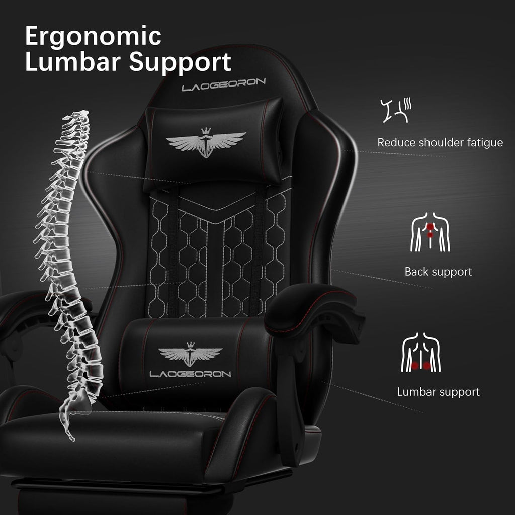 Gaming Chair, Heavy Duty Ergonomic Computer Gaming Chairs, High Back Video Game Chairs, 400 lbs Lumbar Support Linked Armrests Adult sillas Gamer with Retractable Footrest (Black)