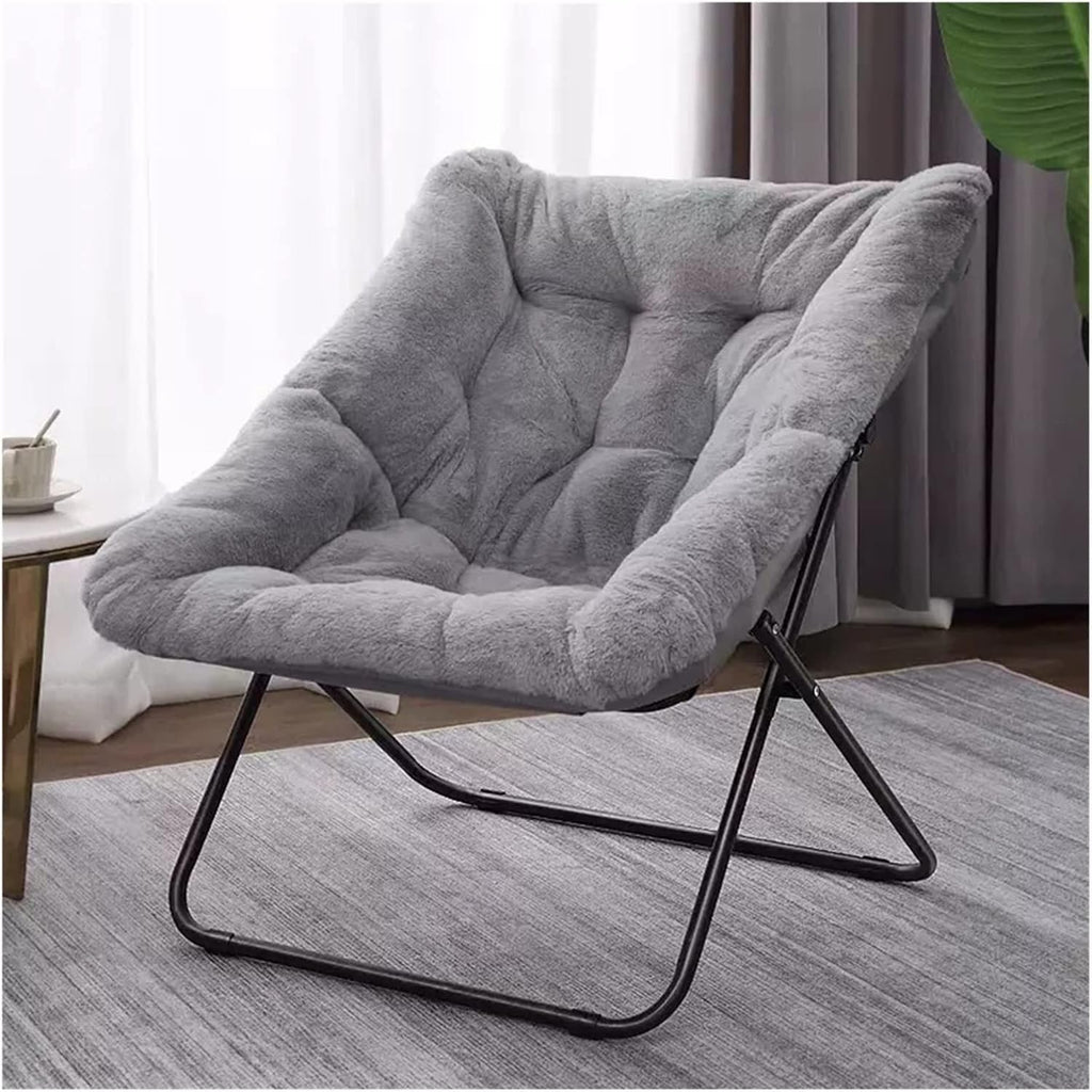 Faux Fur Oversized Saucer Chair for Living Room Folding Lounge with Soft Furry Accent Metal Frame Moon(Grey)