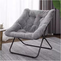 Faux Fur Oversized Saucer Chair for Living Room Folding Lounge with Soft Furry Accent Metal Frame Moon(Grey)