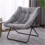 Faux Fur Oversized Saucer Chair for Living Room Folding Lounge with Soft Furry Accent Metal Frame Moon(Grey)