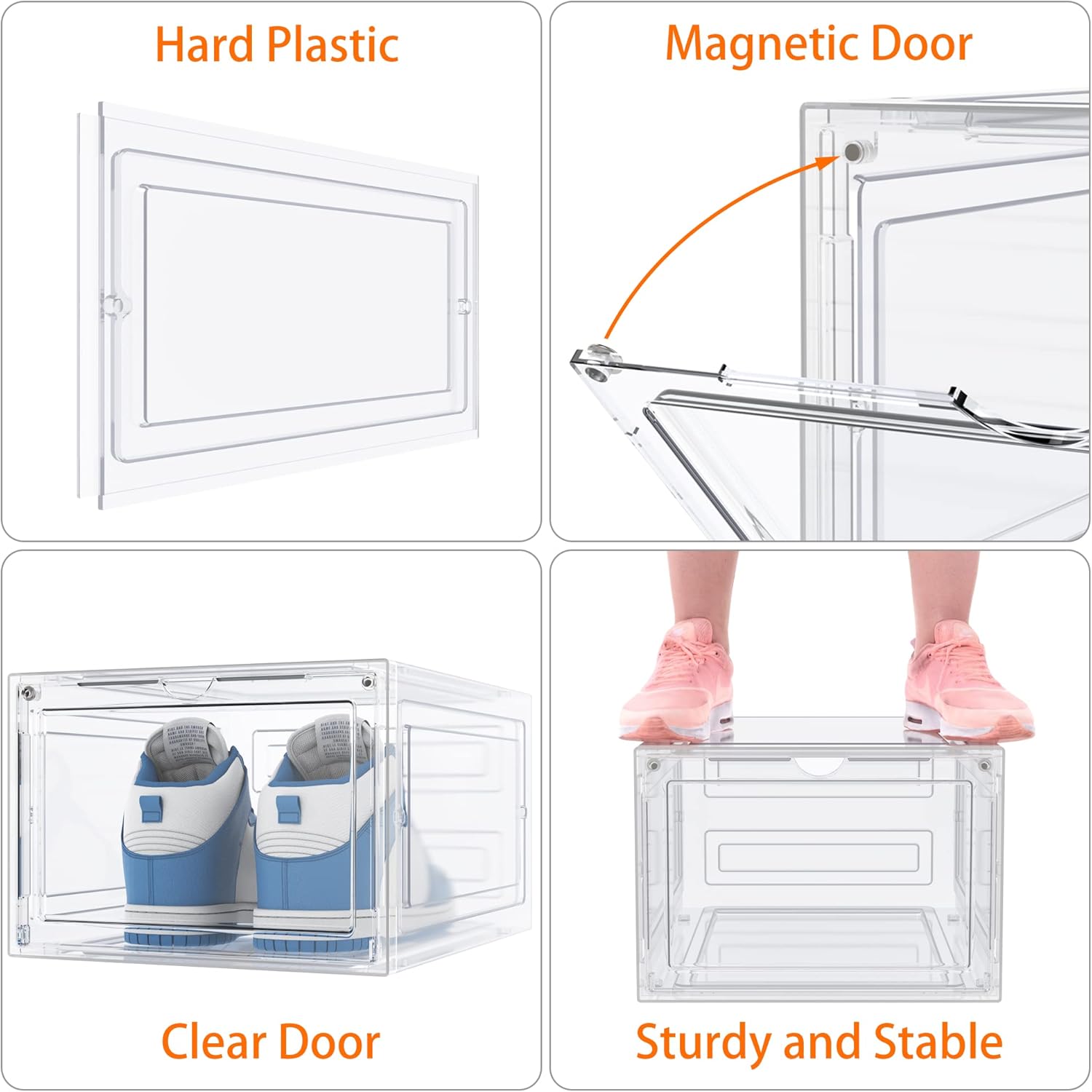 HOMIDEC Shoe Storage, 6 Pack Shoe Organizer Clear Hard Plastic Shoe Box, Shoe Boxes Clear Plastic Stackable, Shoe Boxes with Lids for Size 13, Transparent