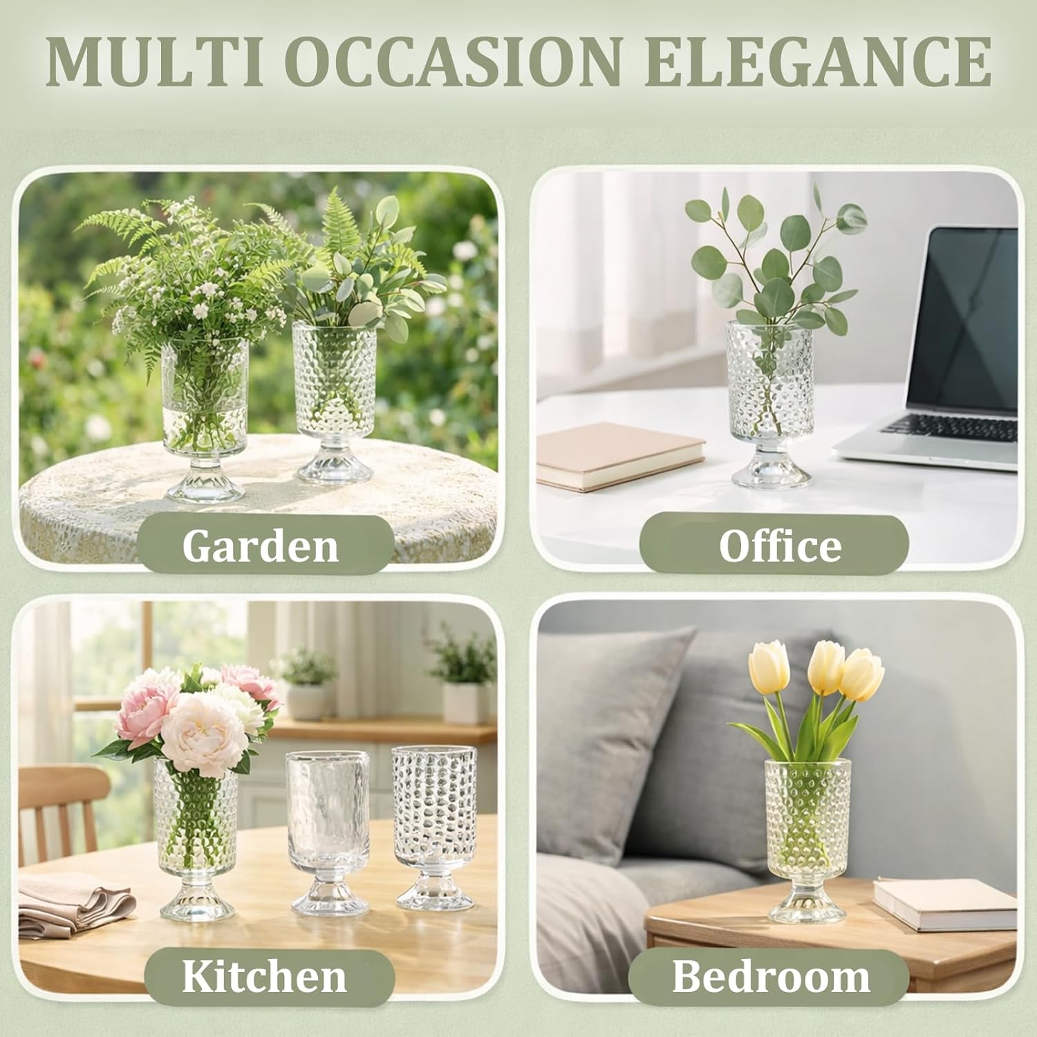 WRINGKIT Set of 3 Embossed Glass Vase, 7'' Clear Vases for Flowers Centerpieces, Wide Mouth Pedestal Vase with Big Base, Cylinder Candle Holder Glass Bouquet Vases for Table, Wedding Home Decor