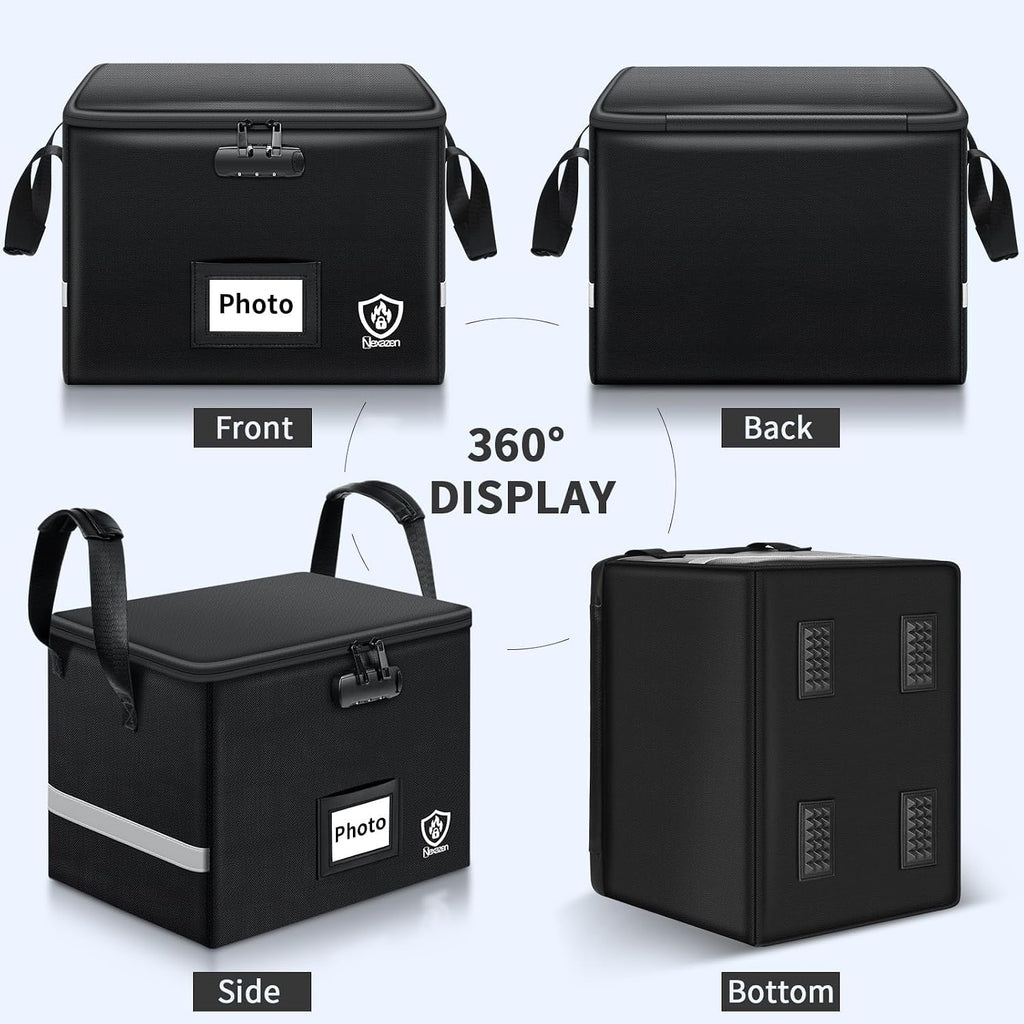 Fireproof Photo Storage Box with Lock, Holds 36 Inner 4"x6" and 3 Large 8"x12" Photo Cases, Waterproof Picture File Organizer, Portable Photos Boxes Containers for Valuables, Photos, Crafts, Documents