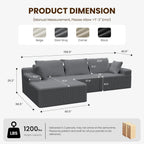kinmars 108" Boneless Sectional Couch,Corduroy Cloud Couch Sectional for Living Room,Modern L Shaped Modular Sectional Couch,3 Seater Sofa (Dark Gray, 108.9" L Shaped with Left Facing Chaise)