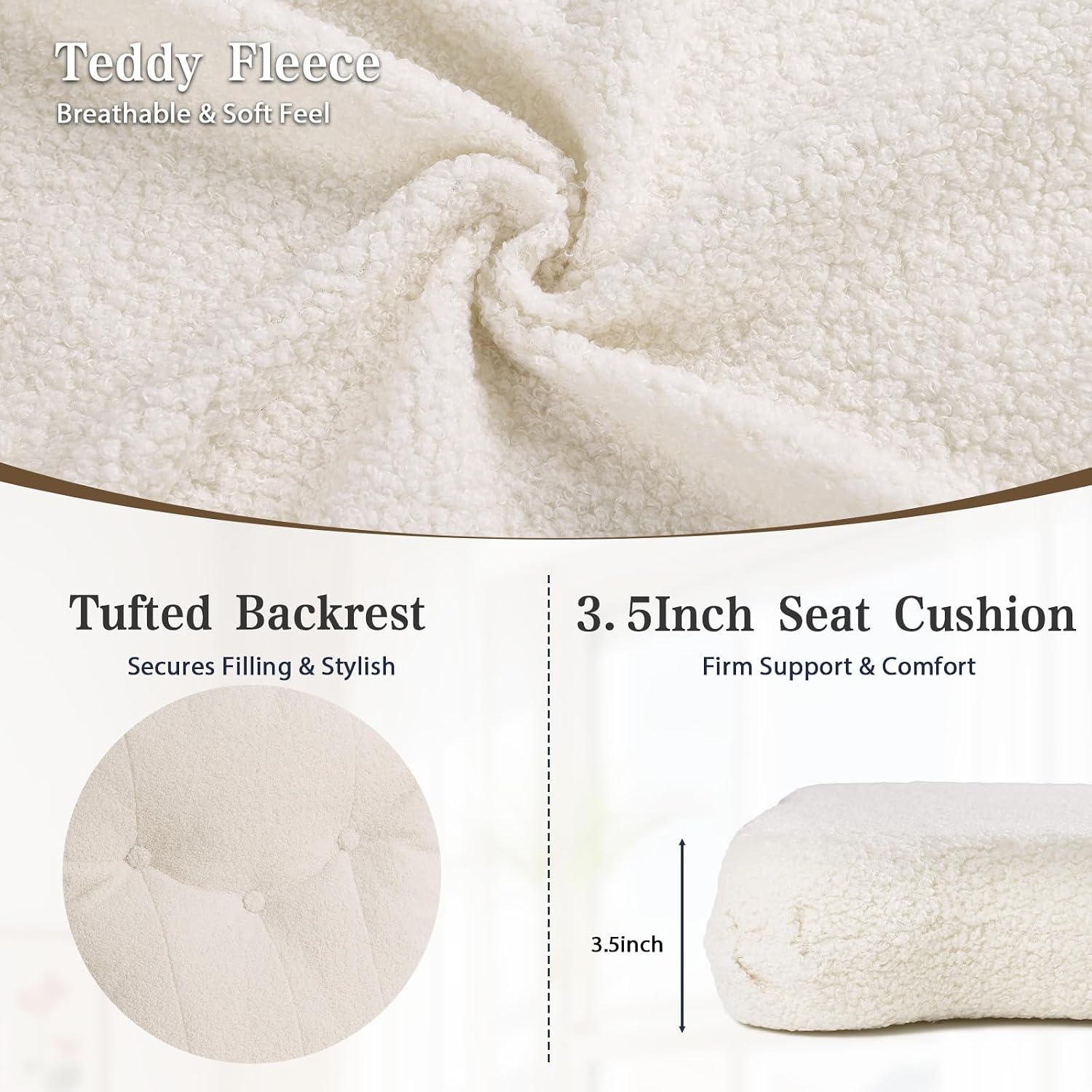 ANMINY 5pcs Glider Rocker Replacement Cushions Set with Ottoman Cover, 3.5Inch Thickened Fleece Glider Rocking Chair Cushions with 29.5Inch Tufted Backrest & Side Pockets for Indoor Nursery, Beige