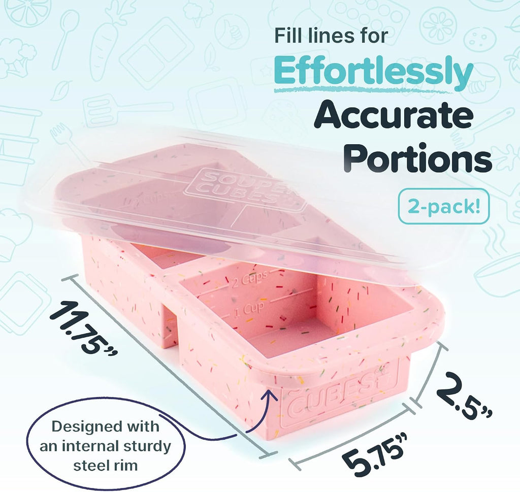 Souper Cubes 2 Cup Silicone Food Freezer Mold, Cotton Candy, 2-Pack | 100% Platinum-Cured Silicone Freezer Cubes, Oven and Microwave Safe, Perfect for Freezing Lasagna, Casseroles and More