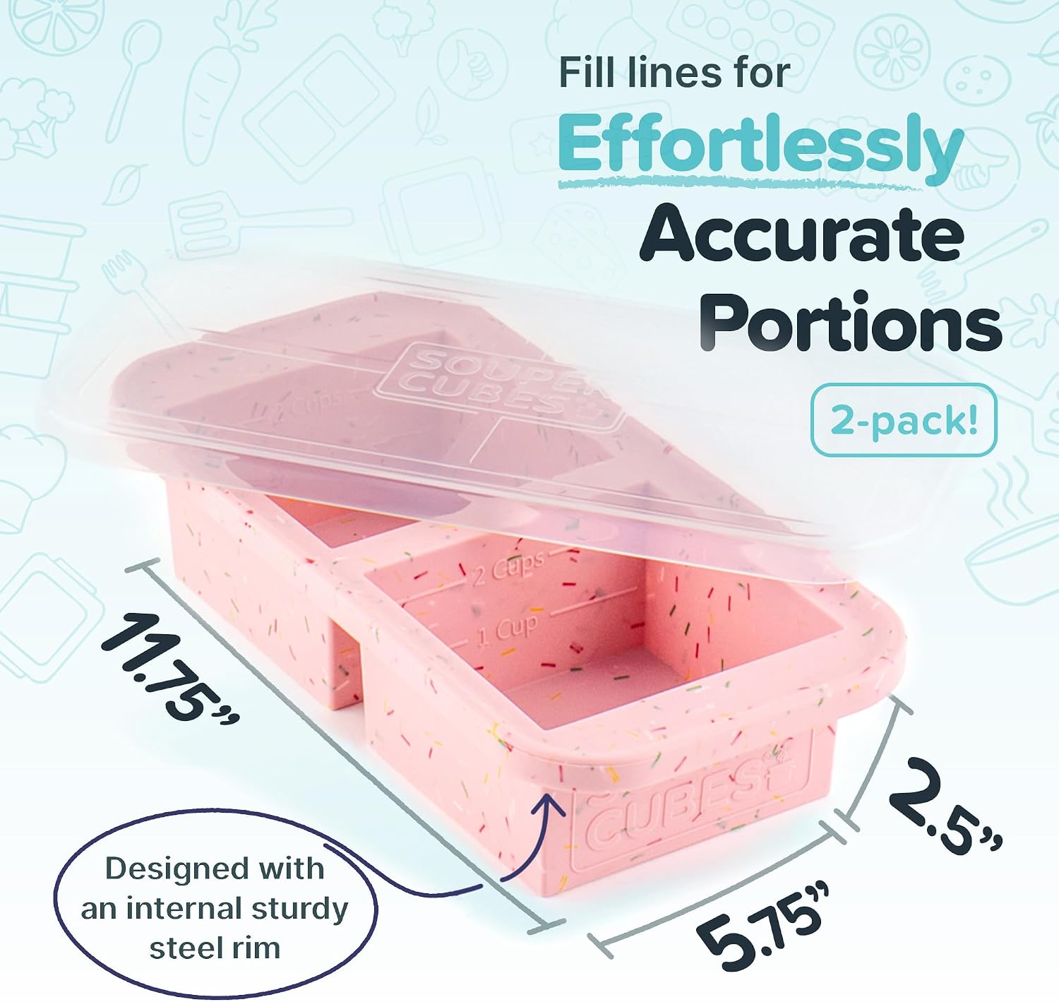 Souper Cubes 2 Cup Silicone Food Freezer Mold, Cotton Candy, 2-Pack | 100% Platinum-Cured Silicone Freezer Cubes, Oven and Microwave Safe, Perfect for Freezing Lasagna, Casseroles and More