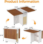 51″ Transformer Table for 2-4, Farmhouse Foldable Dining Table with Drawer and Power Outlet, Small Dining Table with 6 Wheels for Small Space, Walnut
