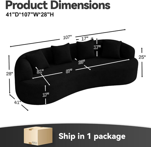107" Curved Sofa for Living Room, Modern Chenille Cloud Couch Sofa, Luxury Plush Extra Deep 4-Seater Oversized Boucle Couch for Small Spaces, Apartment‌, No Assembly Required, Black