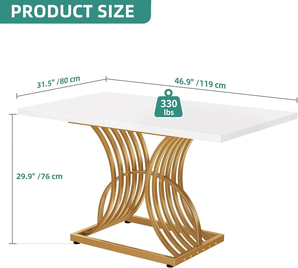 YITAHOME Dining Room Table 47 Inch Rectangle Dining Table for 4 Modern Kitchen Table White Dinner Table with Gold Leg for Home Dining Room Kitchen Apartment Restaurant, White and Gold