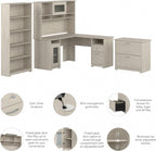 Bush Furniture L Shaped Desk with Hutch, 5 Shelf Bookcase and Lateral File Cabinet | Cabot Collection Corner Computer Table with Storage and Bookshelf | 60Wx23DX37W