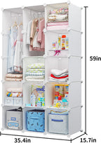 Modular Baby Wardrobe Closet, Portable Children Organizers and Storage for Nursery,15 Cubes with Hanging Rods,Multi-Functional Kids Storage Shelf-Bedroom Clothes Armoire (Boys & Girls)