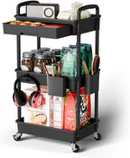 Sorgion 3 Tier Rolling Cart Organizer,Laundry Room Bathroom Organizers and Storage Office Shelves Mobile Shelving Unit Kitchen Trolley Cart with Wheels for Art,Craft,Diaper,Bedside,Snack(Black)