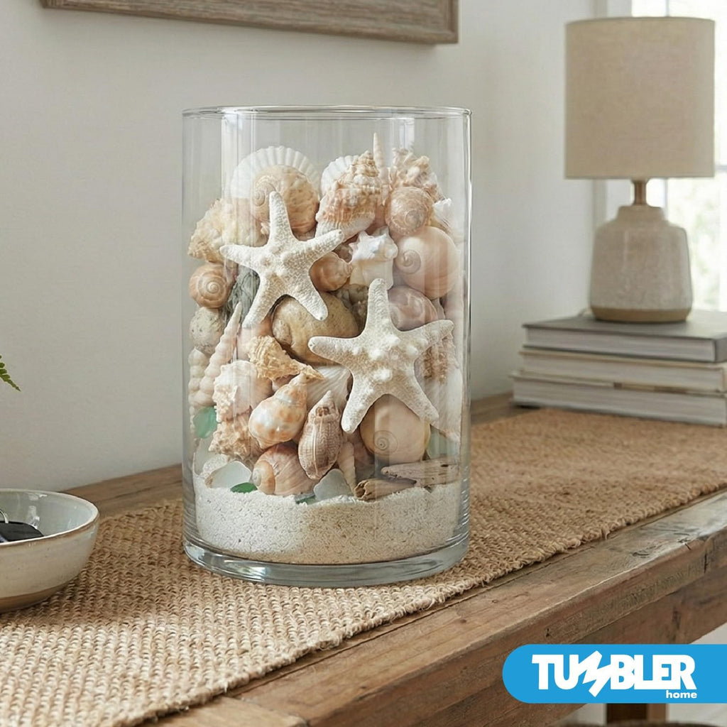 Tumbler Home Medium Sized Shells in a Delightful Mix of Whites, Tans and Pinks | 1 Pound | Perfect for Crafts, Beach Home Decor, Weddings, Vase Filler and Classrooms