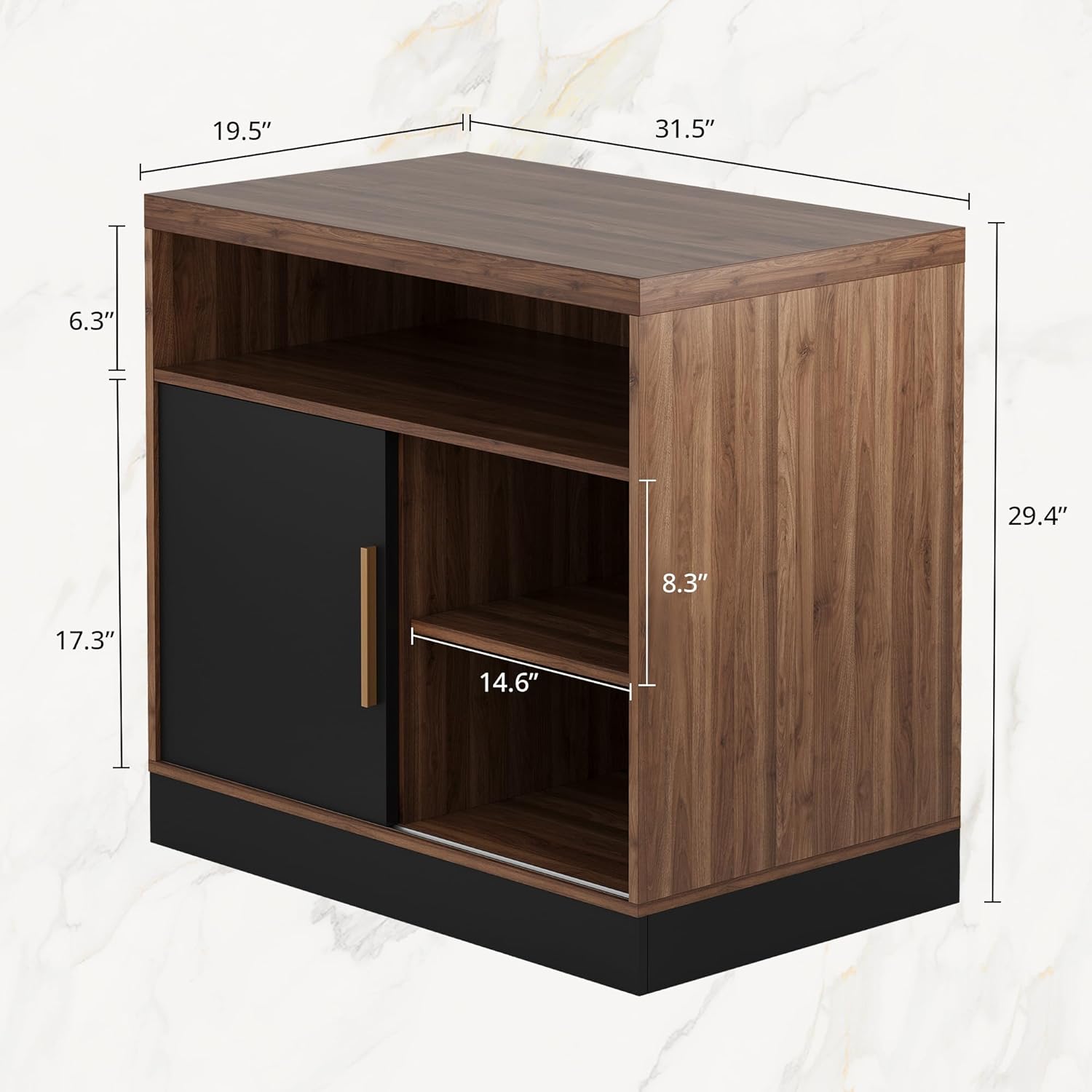 ModernMate Modern Wood Accent Storage Cabinet with Sliding Door, Adjustable Open Shelves, Floor Standing Storage Cabinet for Home Office,Tool, Arts, Craft,Supply,31”W×20”D×29”H, Black Walnut