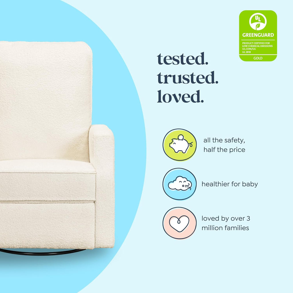 Davinci Lucas Pillowback Swivel Recliner in Cozy Cream Boucle, Greenguard Gold & CertiPUR-US Certified