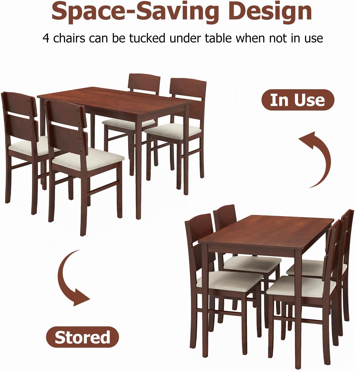 Tangkula Dining Table Set for 4, Dinette Set with Table and 4 Padded Seat, Rubber Wood Legs, Curved Backrest, Mid-Century Modern Kitchen Table and Chairs Set of 4 for Living Room, Dining Room