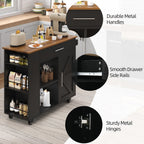 4 EVER WINNER 39" Rolling Kitchen Island with Storage and Drawer, Farmhouse Kitchen Island on Wheels with 3-Tier Spice Rack, Adjustable Shelf & Towel Rack, Mobile Kitchen Cart for Small Space, Black