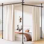 Abiglifty Room Divider Curtain Rod No Drilling, Adjustable 4-10ft(H) 28-114inch(W) Wall Divider for Room Separation, Heavy Duty Floor to Ceiling Tension Curtain Stand, Black