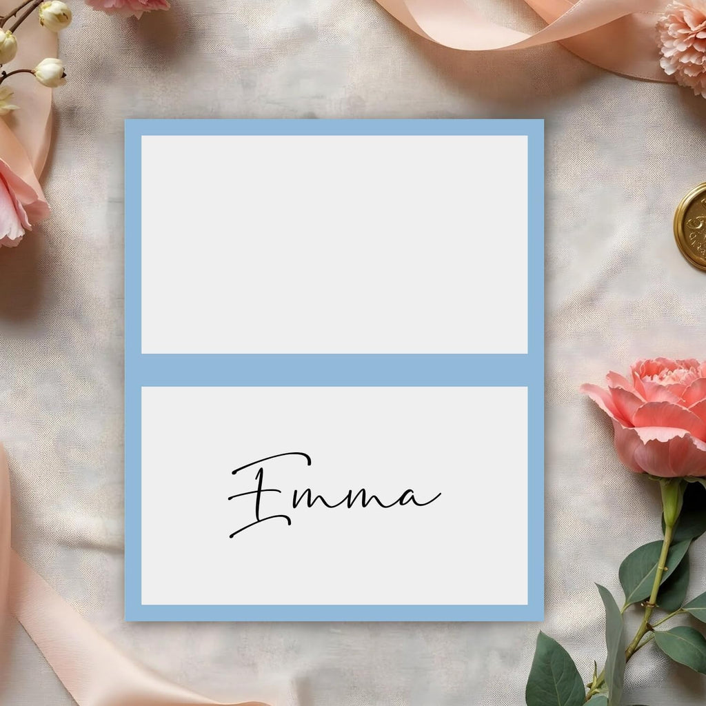 Dusty Blue Border Place Cards for Table Setting, Blank Name Card for Banquet, Set of 25 Seating Cards for Wedding Reception Baby Shower Birthday Party and Events-04