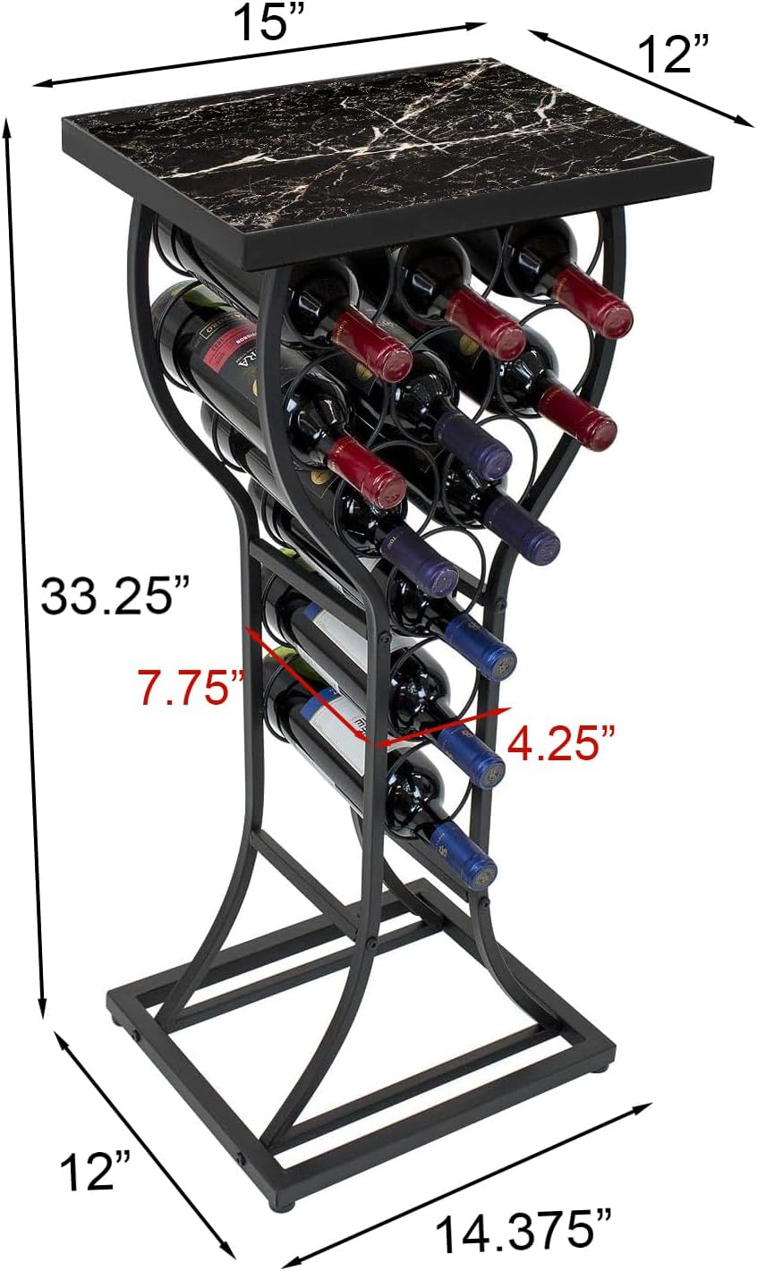 Sorbus Wine Rack Console for Home Bar - Mini Wine Stand with Faux Black Marble Table Top - Durable Metal Freestanding Wine Storage Cabinet Shelf - Wine Racks Free Standing Floor Holds 11 Wine Bottles