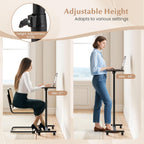 GOFLAME C-Shaped End Table Adjustable Height, Rolling Couch Sofa Side Table with 360° Tilting Top, Edge Stopper & Lockable Wheels, Modern 360° Swivel TV Tray Tables for Living Room, Bedroom (Brown)