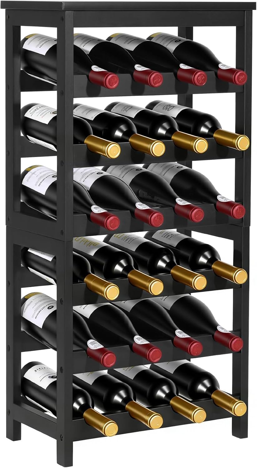 VEVOR 24 Bottle Detachable Wine Rack, 6-Tier Wine Bottle Holder,Solid Bamboo Wood Freestanding Floor Display Wine Storage Shelves with Table Top, for Kitchen,Cellar,Bar,Dining Room,Living Room(Black)