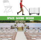 50 Pack White Plastic Folding Chair, Plastic Foldable Chair for Indoor Outdoor Use, Portable Stackable Commercial Seat with Steel Frame 350lb Capacity for Wedding Party Dining School Event